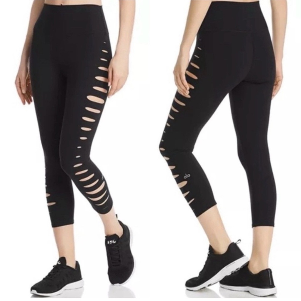 Alo Yoga High-Waist Slice Ripped Side Legging Women Med Black